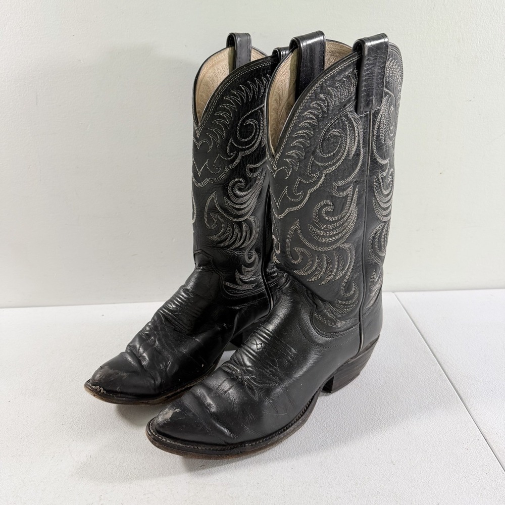 Vintage Olathe Women's Black Leather Cowgirl Boots Size 6.5 B USA NEED RESOLED